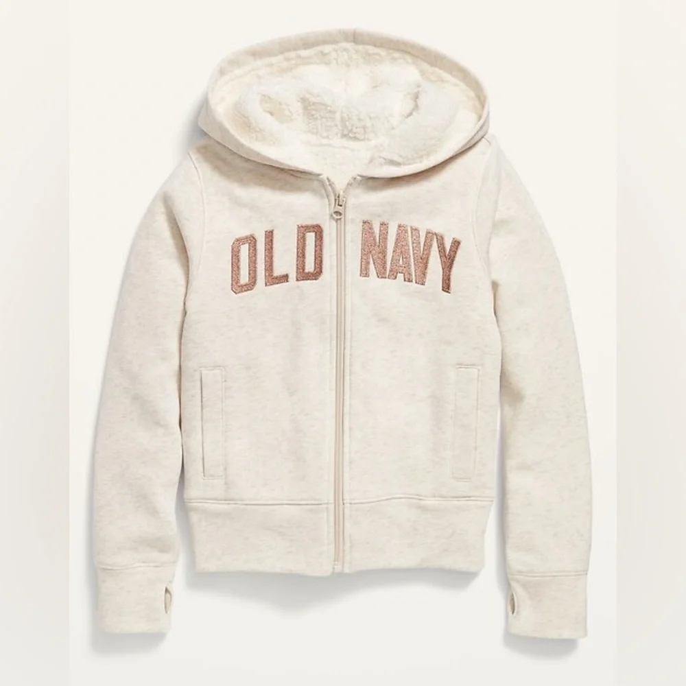 Old Navy Girls Sherpa Lined Full Zip Hoodie Oatmeal Size S 6-7